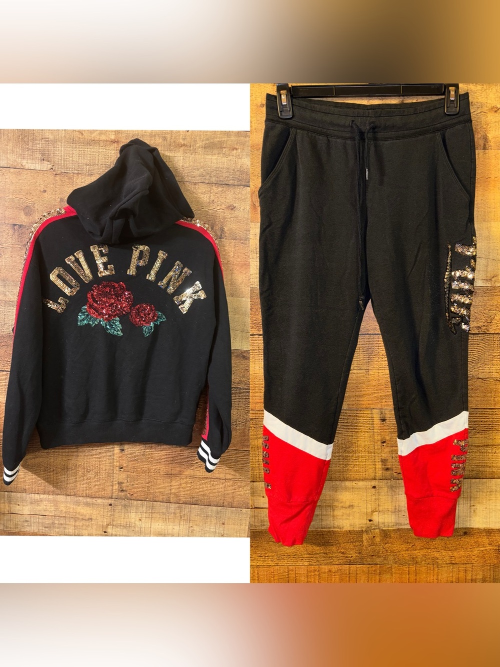 PINK Victoria's Secret Sequin Rose Hoodie and Sweatpants Set